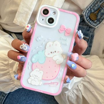 Cute Strawberry Bunny Clouds iPhone Case