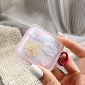 Peach Bunny Bear Airpods Case